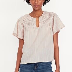 NWT Old Navy Cotton Shirt Short Sleeve Top Striped Blouse Tan Size Small New